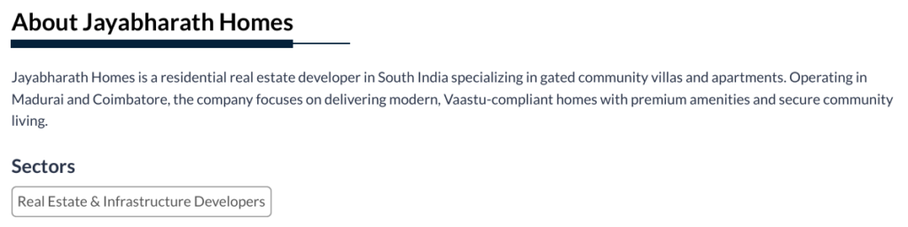 jayabharath homes tracxn profile, jayabharath homes ranking tracxn, jayabharath homes company profile tracxn, jayabharath homes competitors tracxn, jayabharath homes market position tracxn, tracxn ranking real estate companies india, jayabharath homes company details tracxn, jayabharath homes vs competitors tracxn, jayabharath homes industry ranking, jayabharath homes data tracxn, Jayabharath Homes company profile on Tracxn, Jayabharath Homes company profile on Tracxn,Jayabharath Homes Tracxn ranking