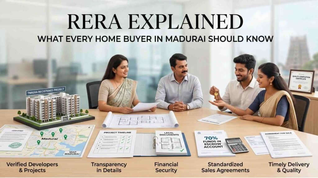 Homebuyer verifying a property's RERA registration and project details before purchasing, ensuring legal compliance and a secure real estate investment.