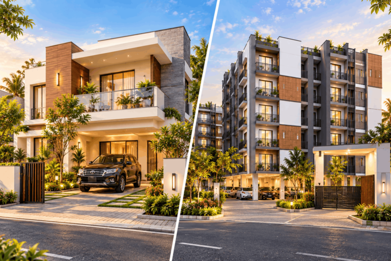 Comparison of a modern independent villa and an apartment building in Madurai